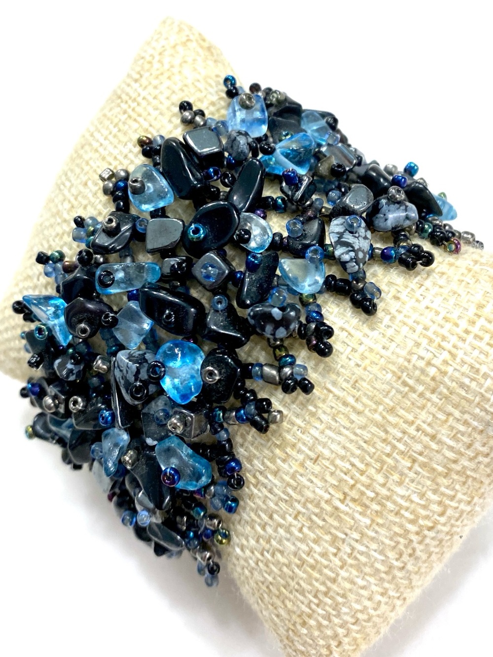 Handmade Blue Beaded Cluster Bracelet